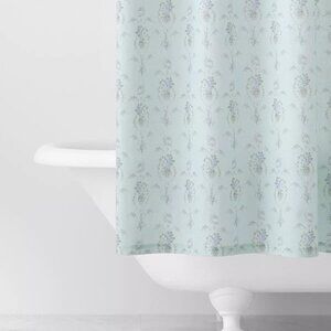 LoveShackFancy BLUE Floral Printed Shower Curtain with Ties